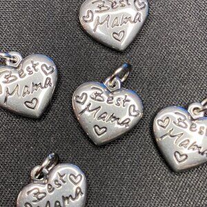Best Mama Puff Heart Charm Stainless Steel